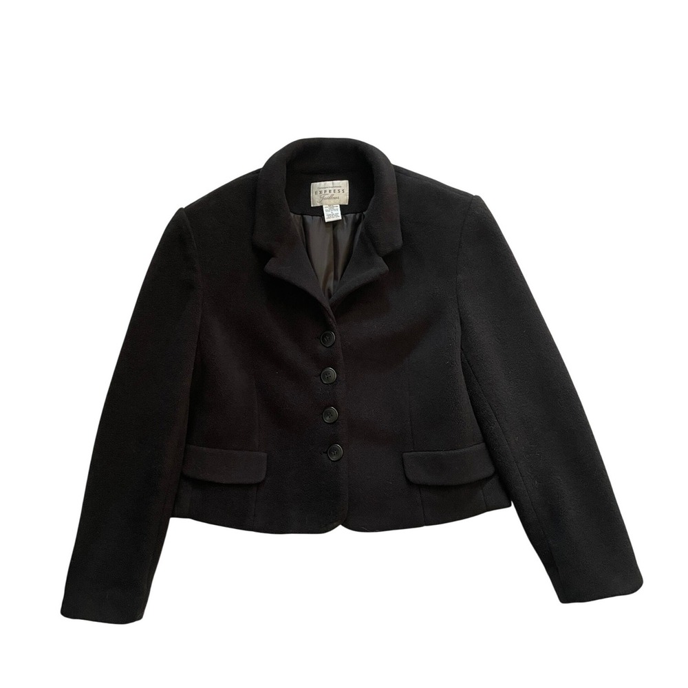 Black Fleece Cropped Blazer Jacket Sz L Four Button by Vintage Express Tailleur